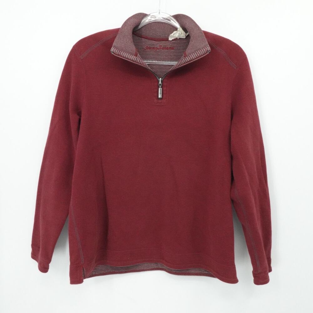 Tommy Bahama Sweater Mens Large Red Stripe 1/4 Zip Reversable Casual Preppy Golf